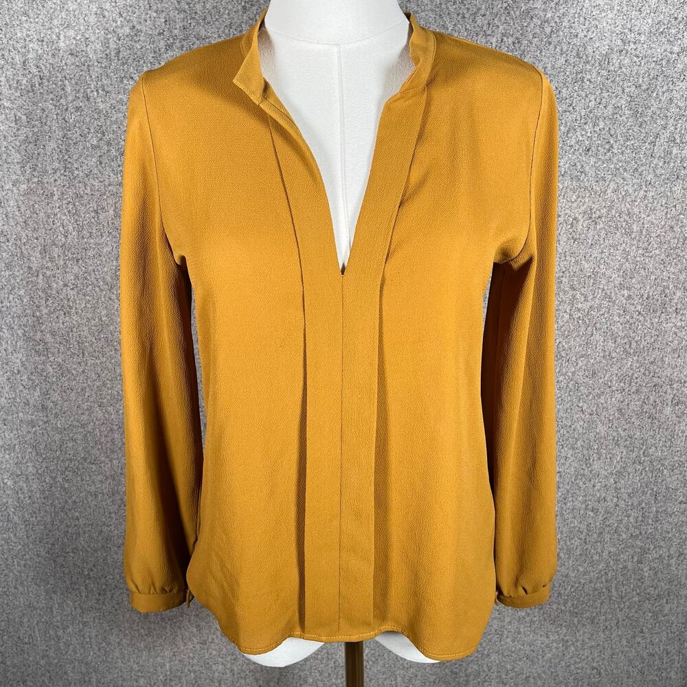 Women's Office Wear Long Sleeve Mustard Yellow Blouse Size XS Made in ITALY